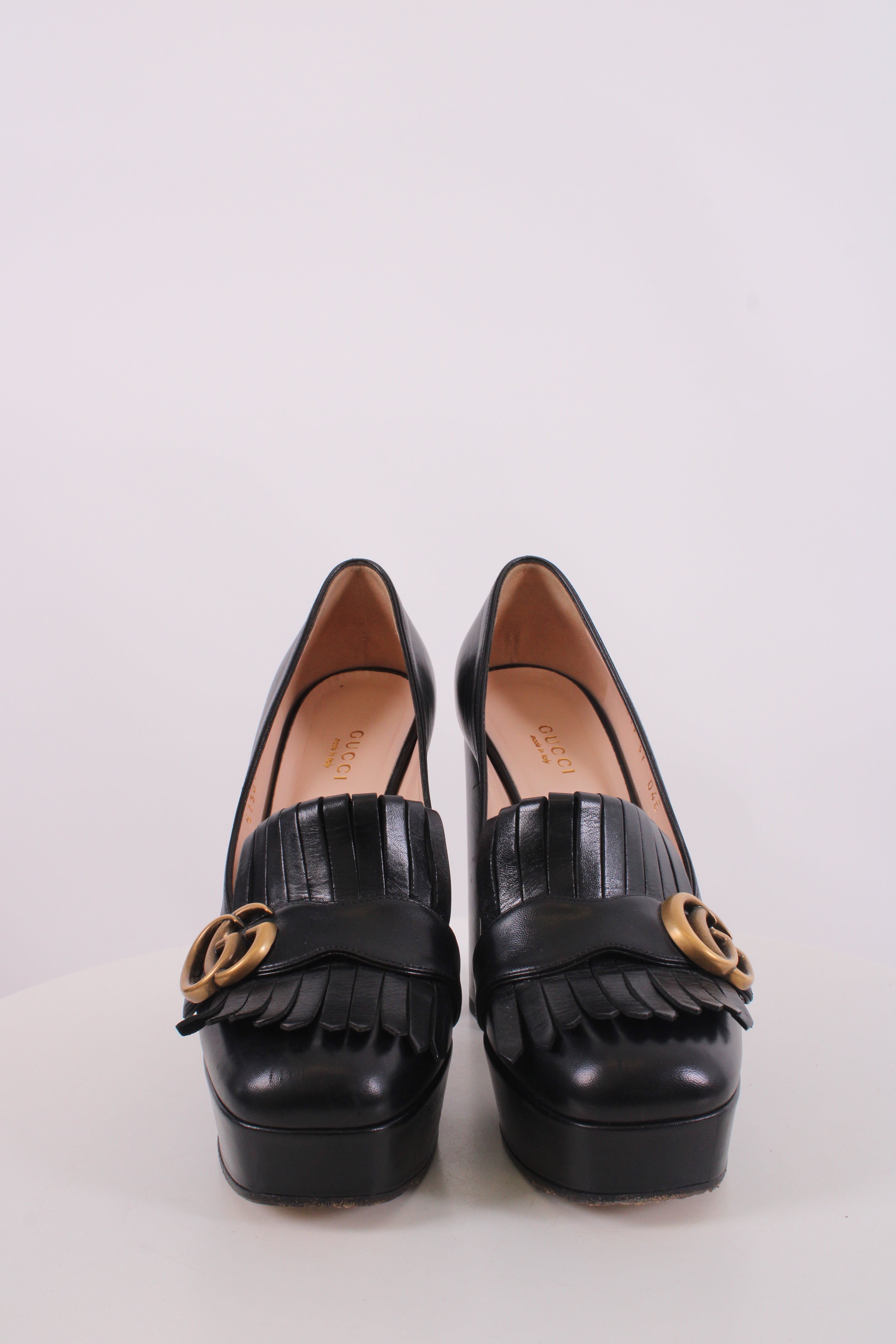 Gucci GG Marmont Fringe Platform Heels Black 37