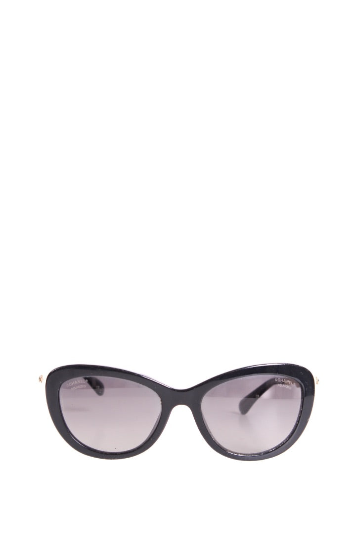 Chanel Faux Pearl Cat Eye Sunglasses Black