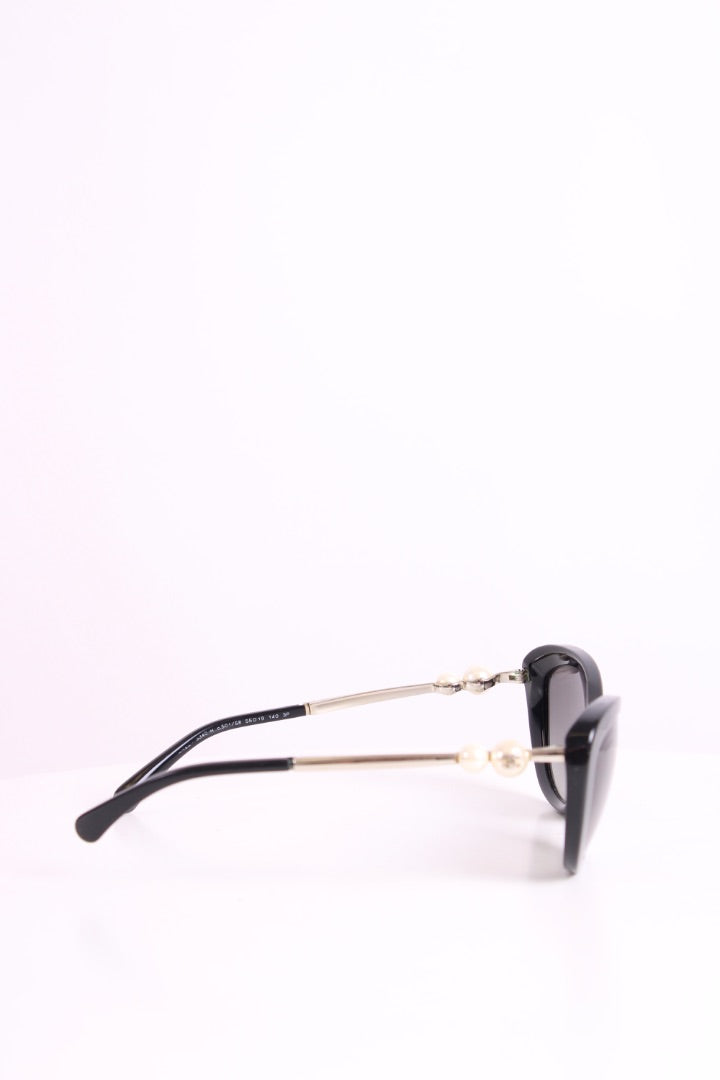 Chanel Faux Pearl Cat Eye Sunglasses Black