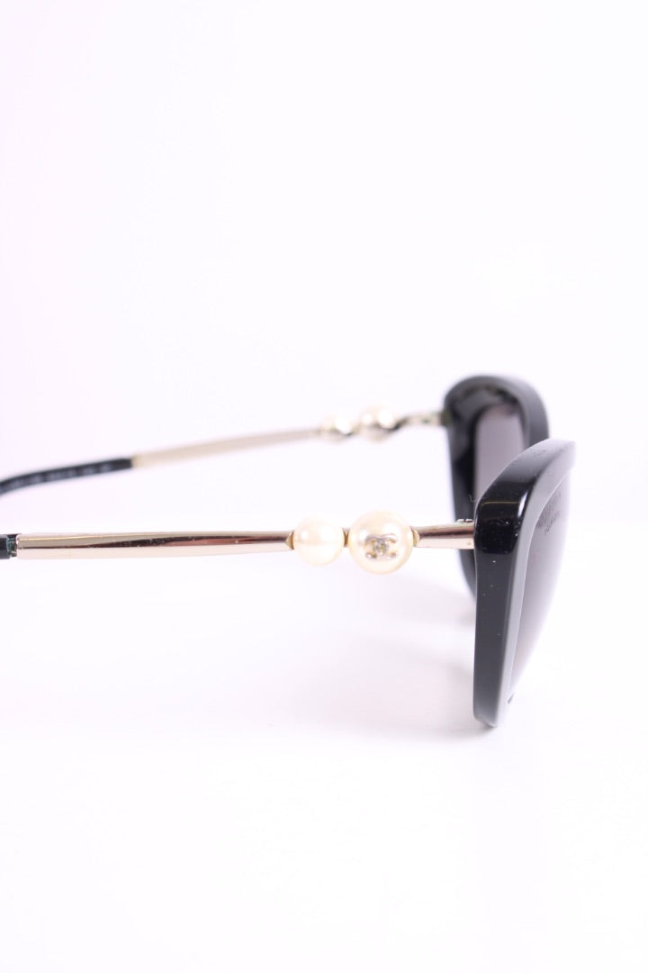 Chanel Faux Pearl Cat Eye Sunglasses Black