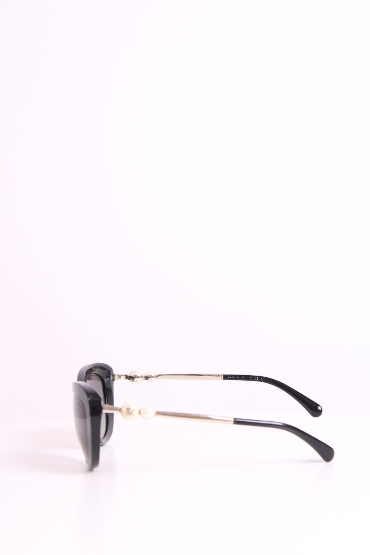 Chanel Faux Pearl Cat Eye Sunglasses Black