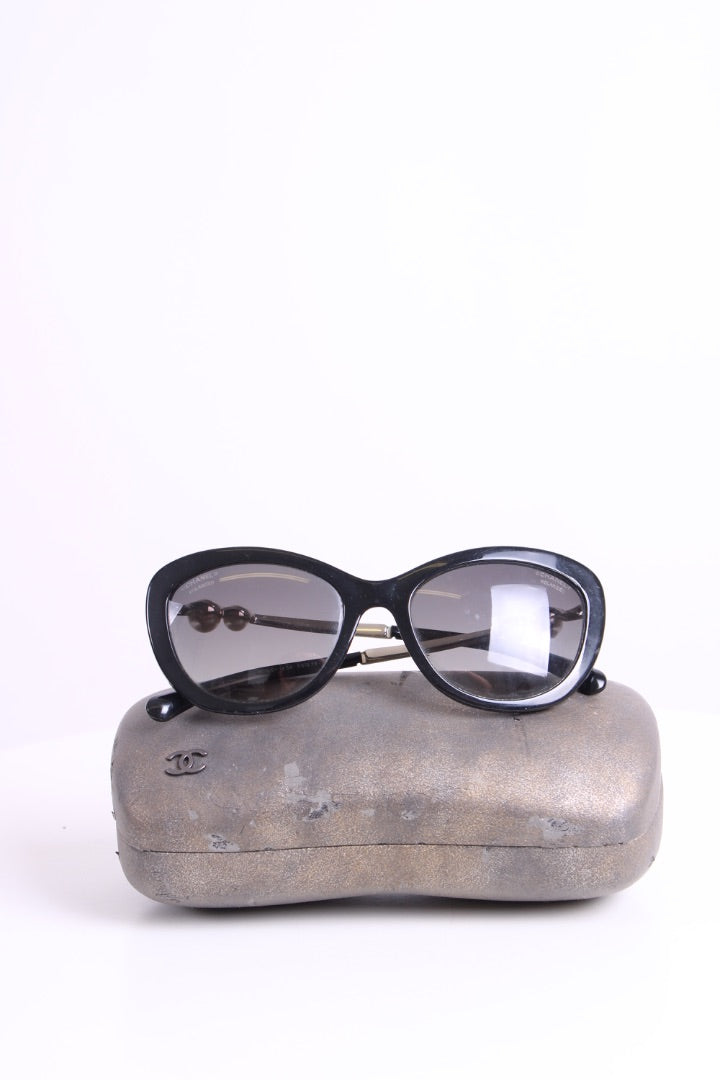 Chanel Faux Pearl Cat Eye Sunglasses Black