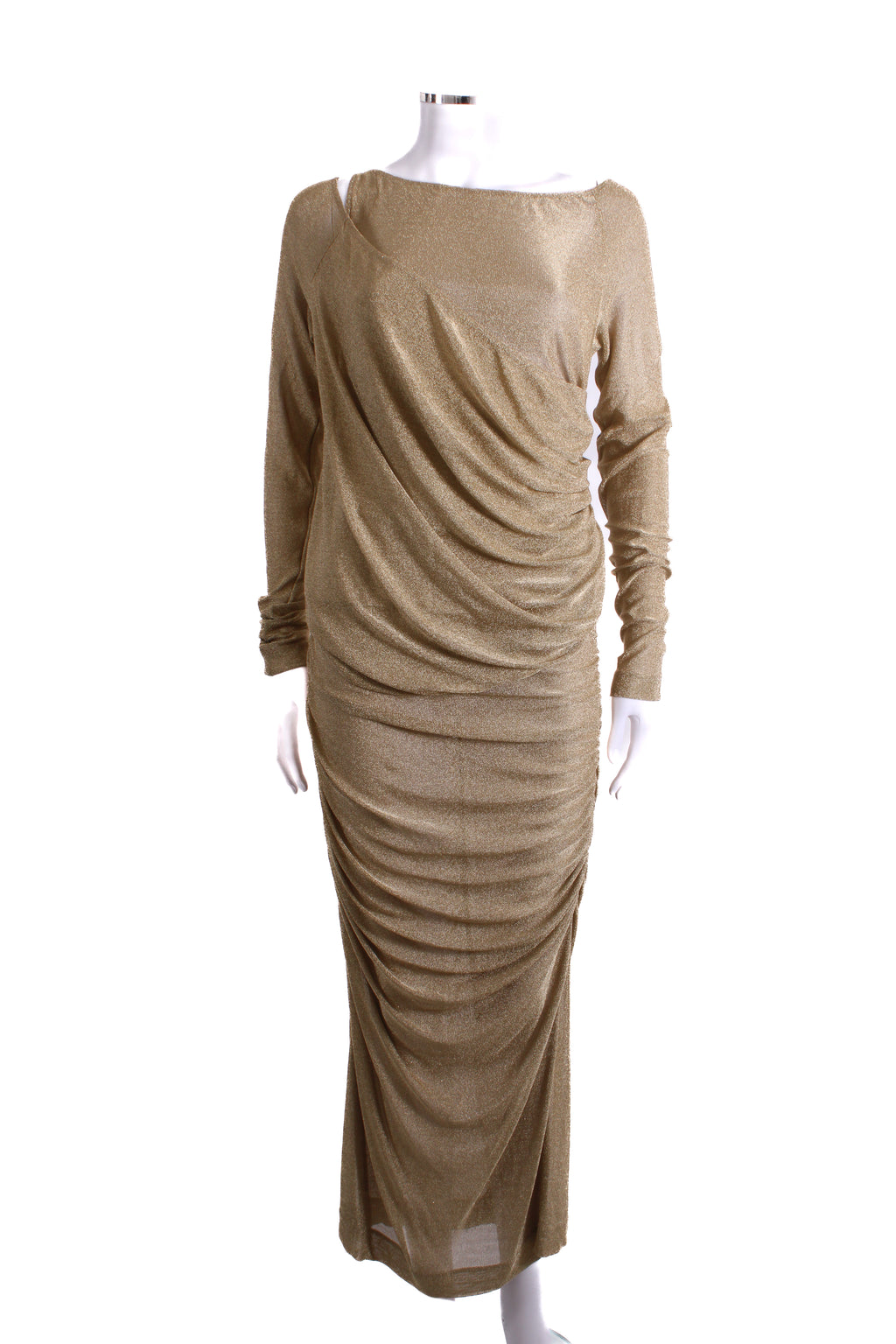 Dolce & Gabanna Lurex Mesh Calf Length Dress Gold 44