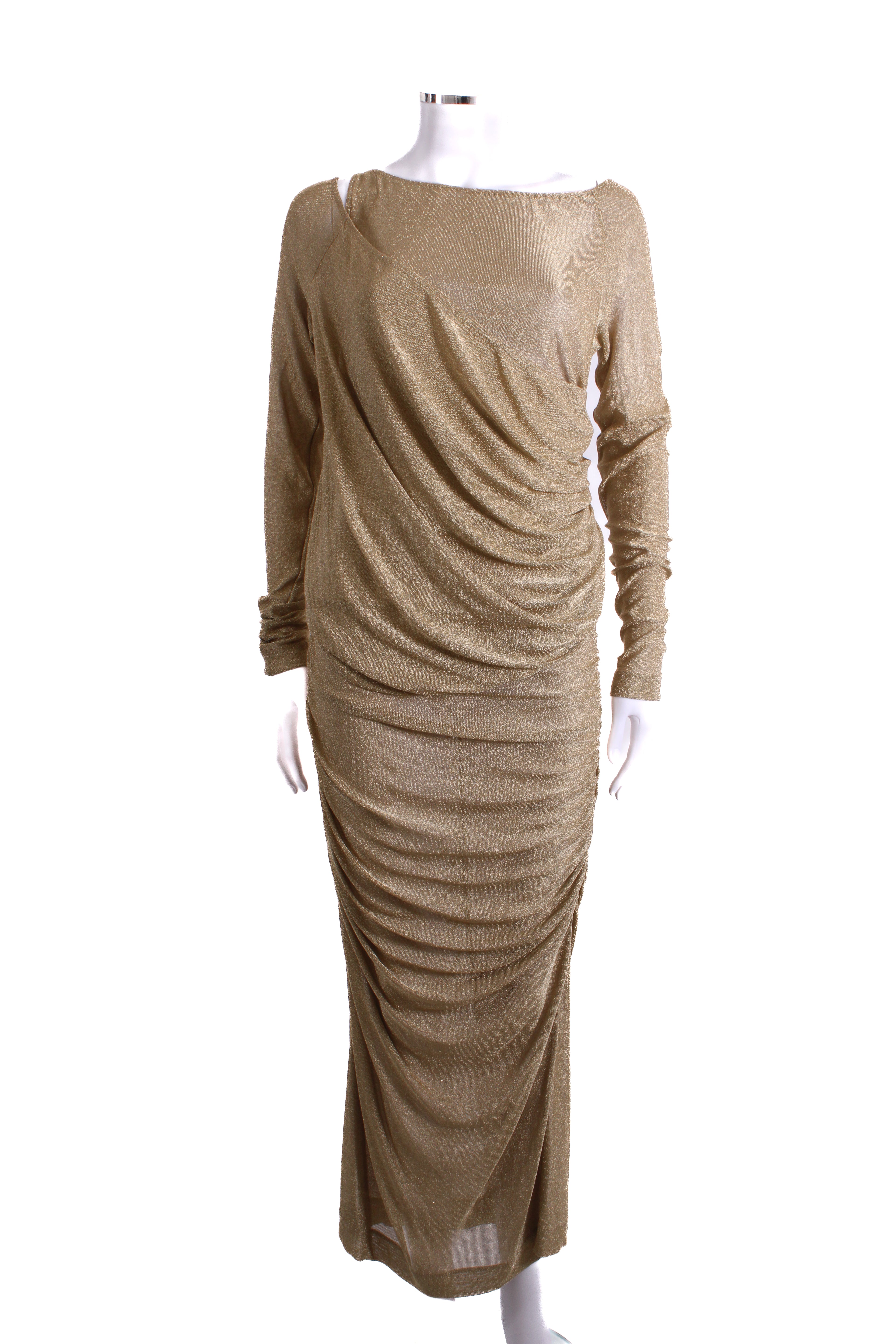 Dolce & Gabanna Lurex Mesh Calf Length Dress Gold 44