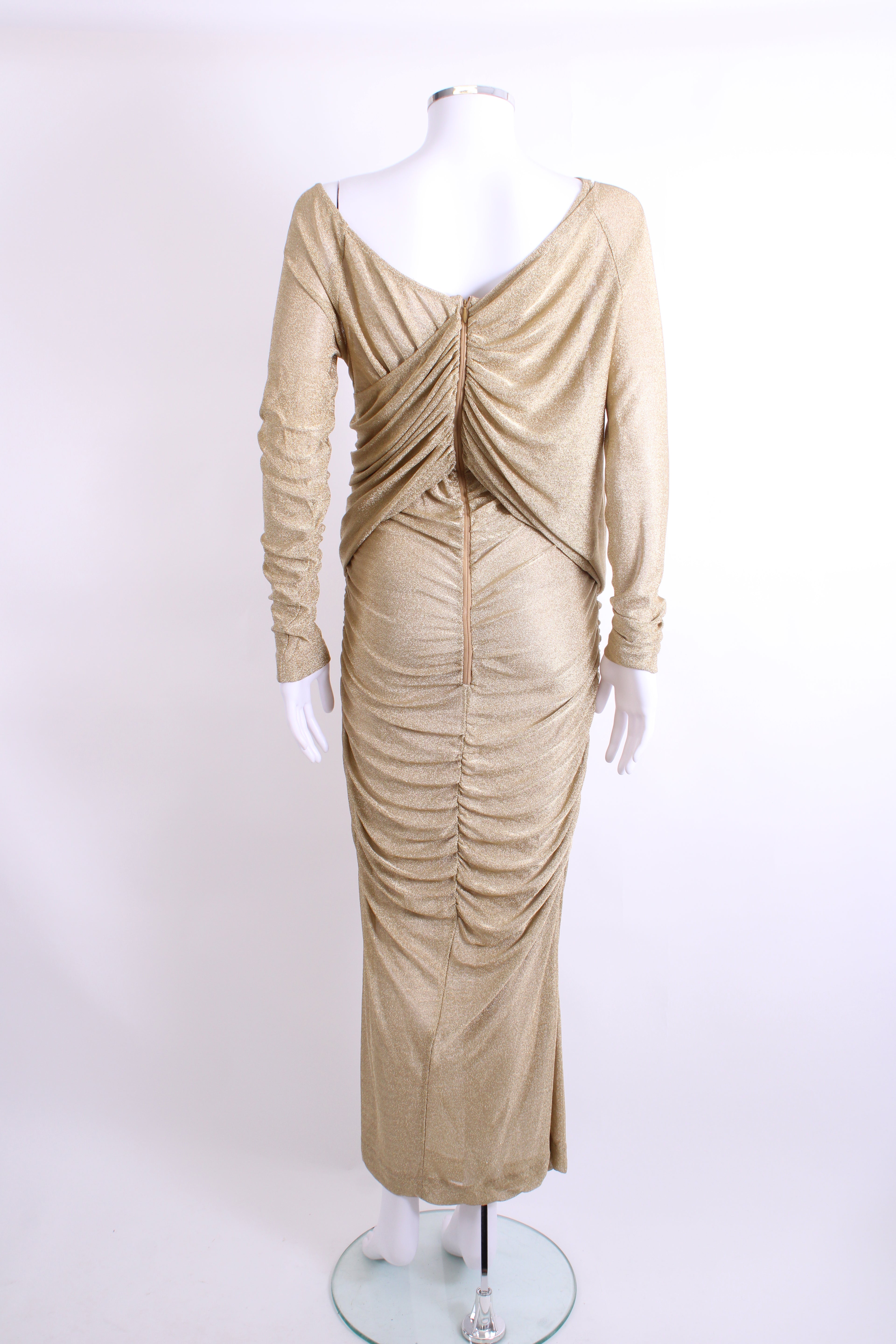 Dolce & Gabanna Lurex Mesh Calf Length Dress Gold 44