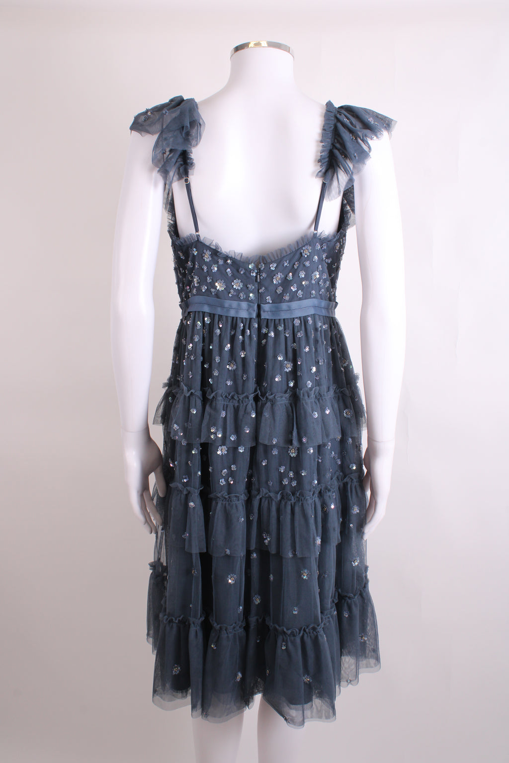 Needle & Thread S/S Ruffle Sequin Dress Grey 14