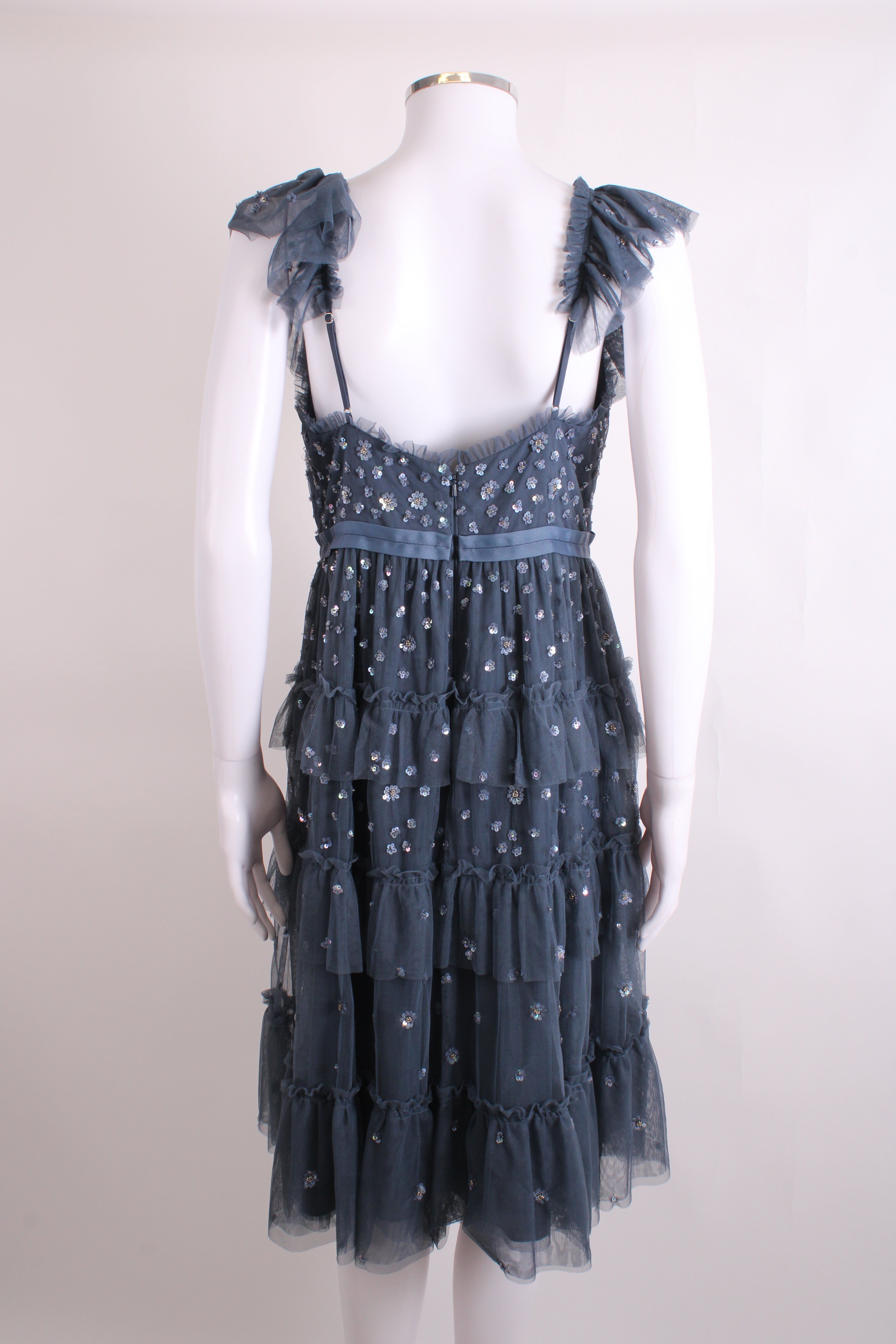Needle & Thread S/S Ruffle Sequin Dress Grey 14