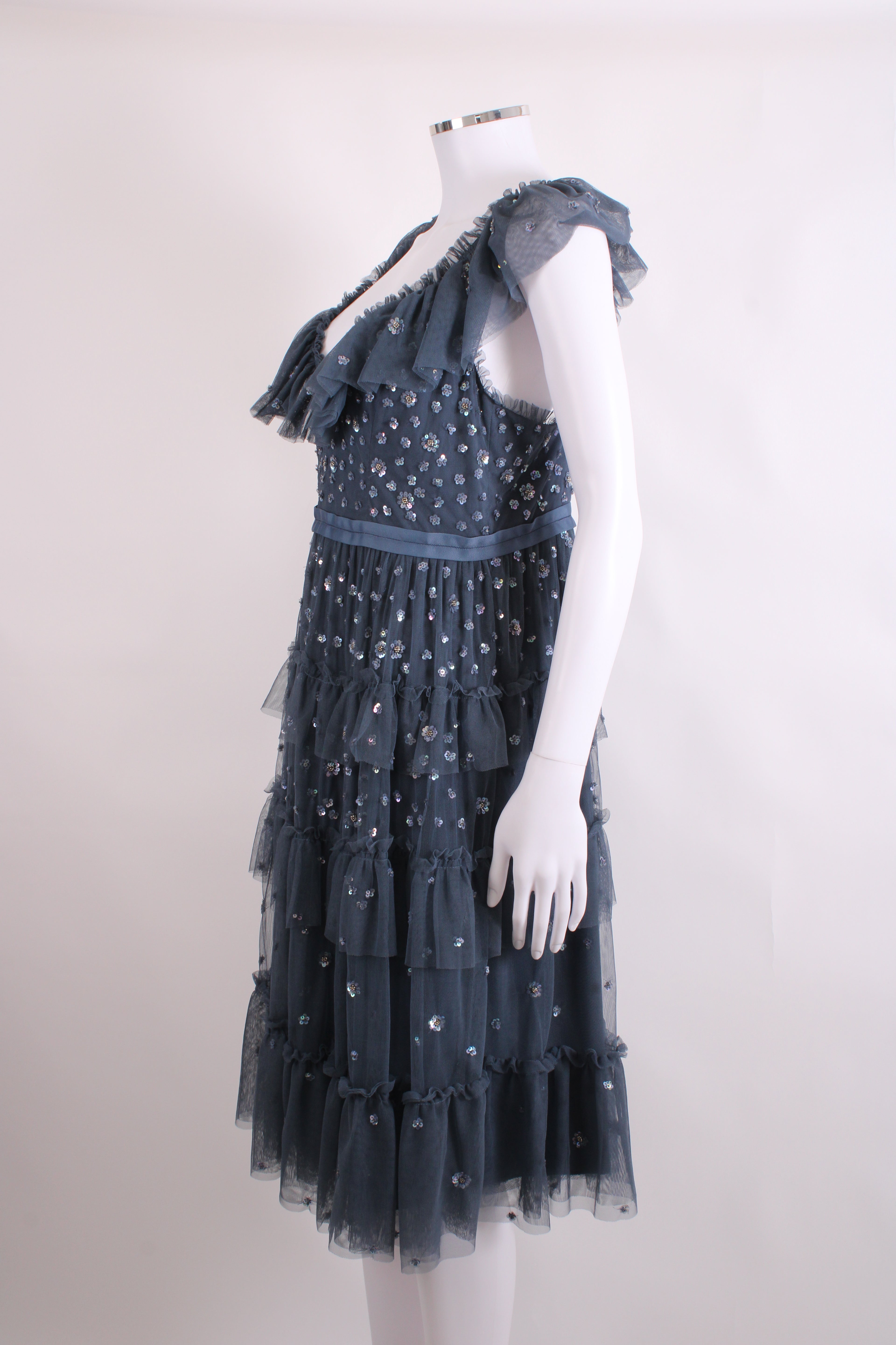 Needle & Thread S/S Ruffle Sequin Dress Grey 14
