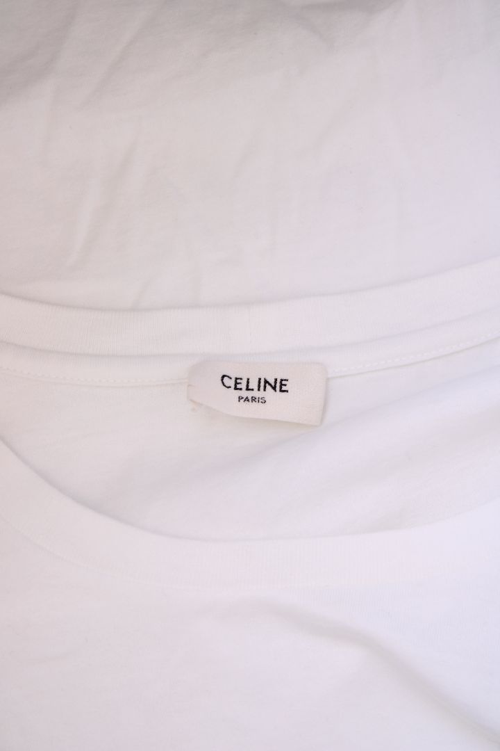 Celine Embroidered Logo T-shirt White/ Gold XS