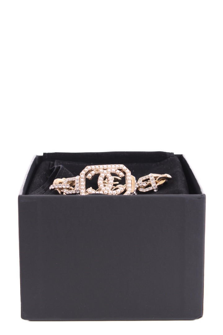 Chanel CC Faux Pearl Crystal Bracelet Champagne