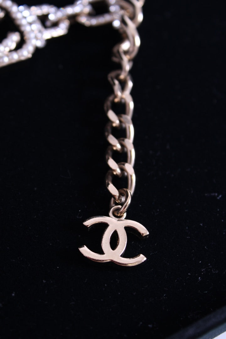 Chanel CC Faux Pearl Crystal Bracelet Champagne
