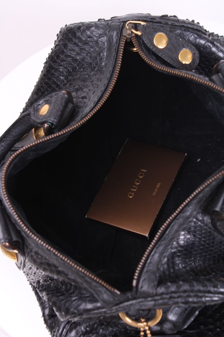 Gucci Hysteria Python Bowling Bag Black