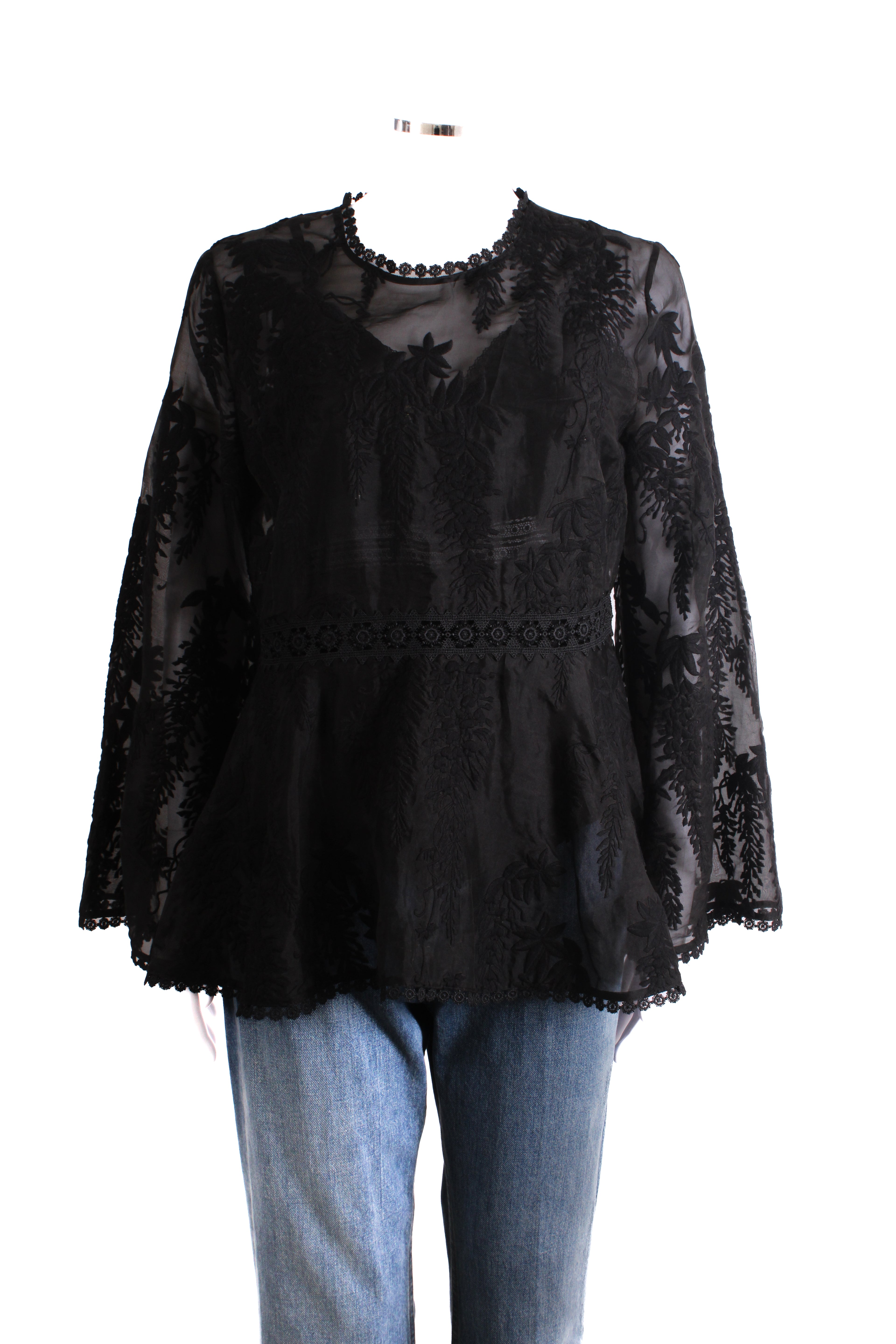 Zimmermann L/S Lace Trim Peplum Blouse Black 14
