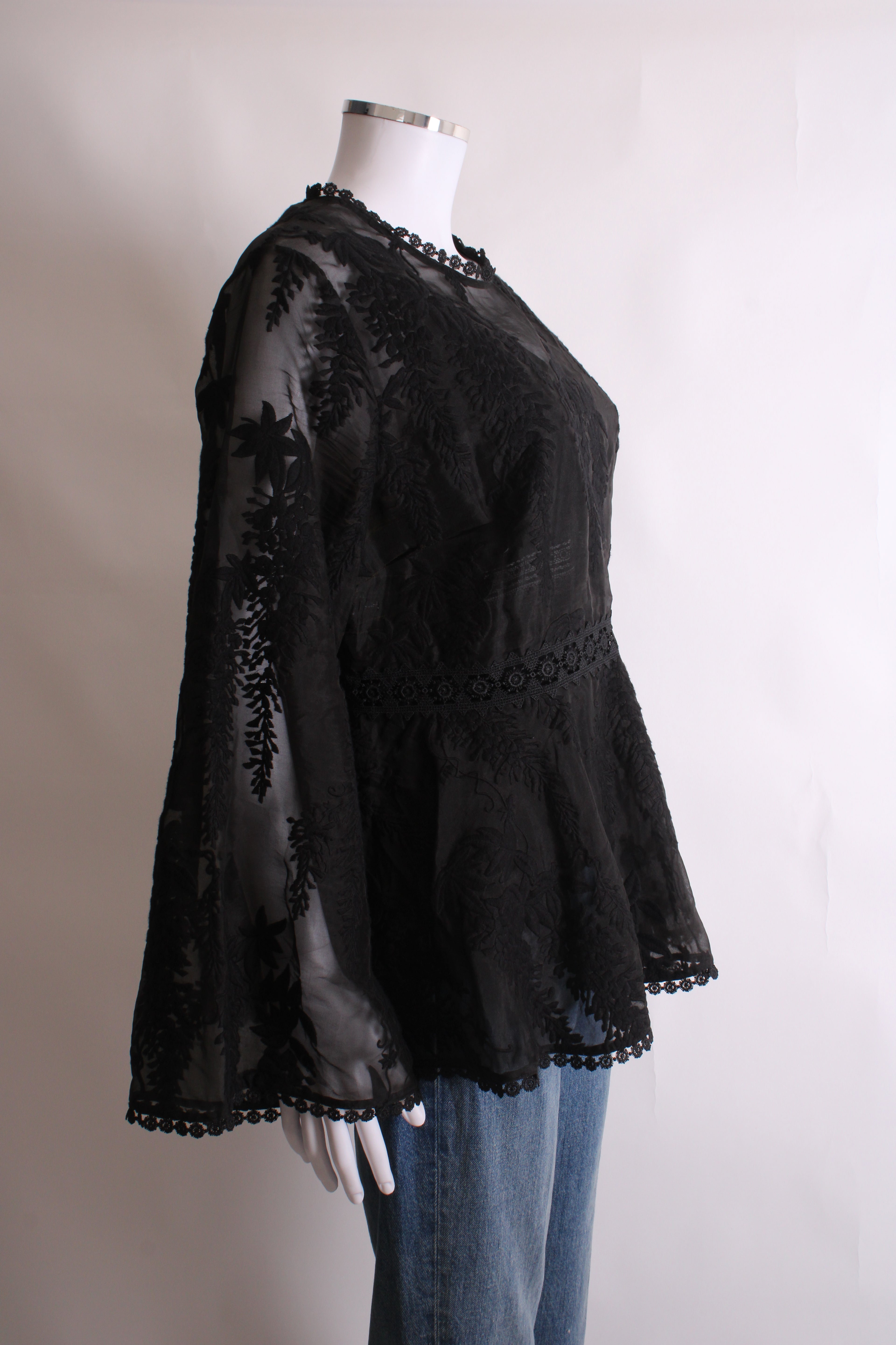 Zimmermann L/S Lace Trim Peplum Blouse Black 14