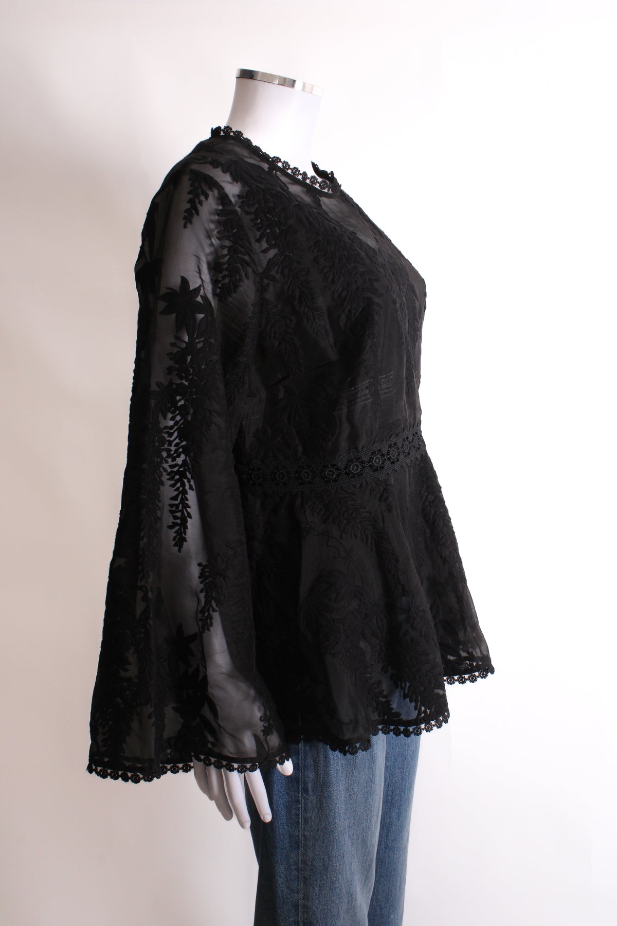 Zimmermann L/S Lace Trim Peplum Blouse Black 14