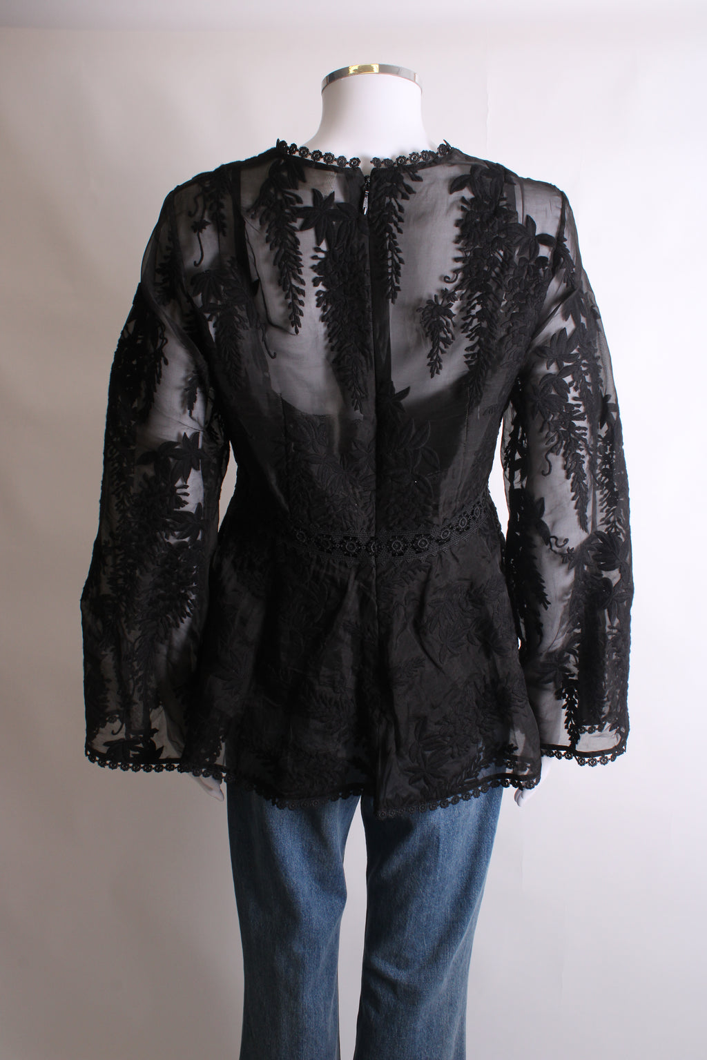 Zimmermann L/S Lace Trim Peplum Blouse Black 14