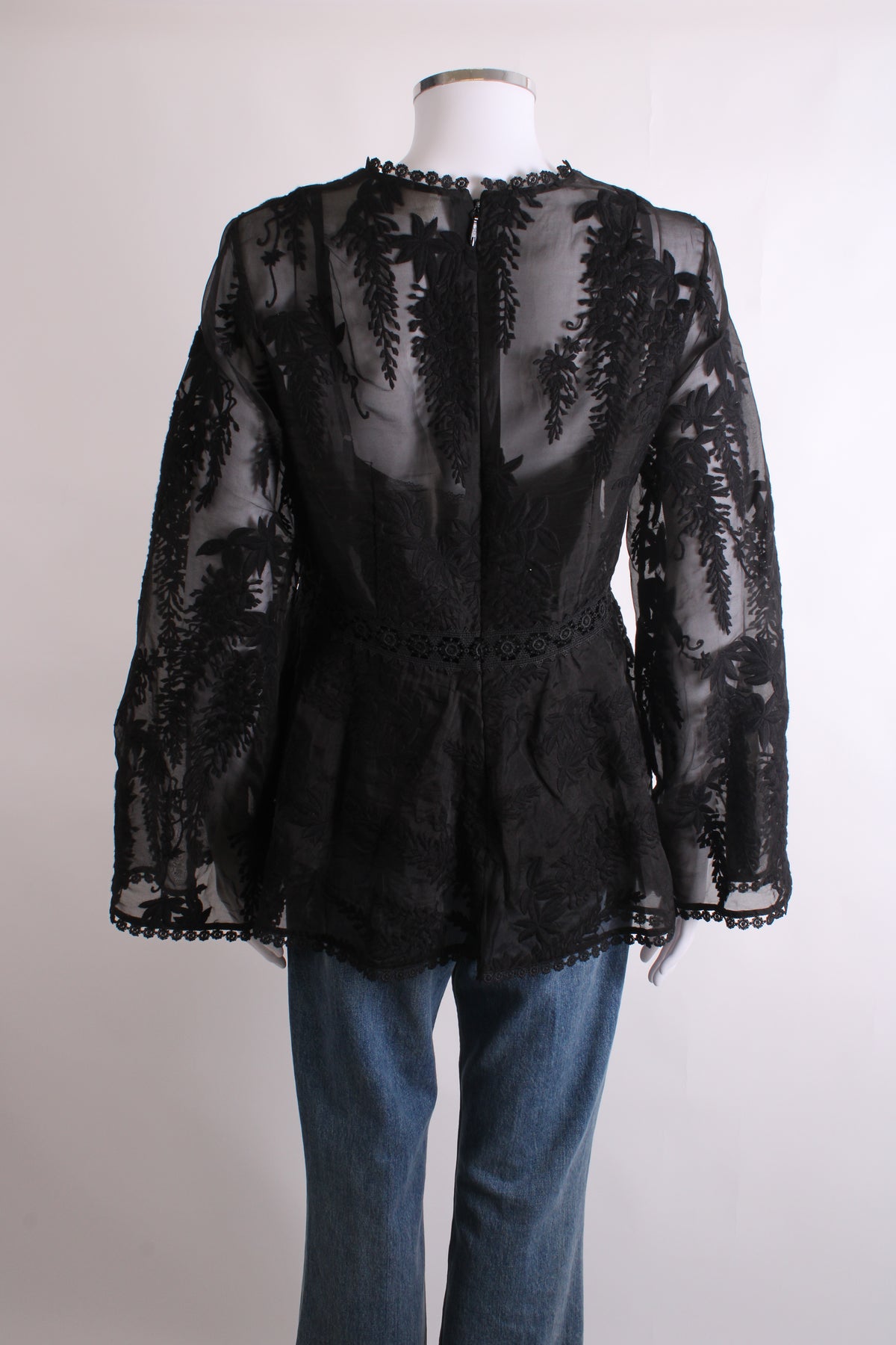 Zimmermann L/S Lace Trim Peplum Blouse Black 14