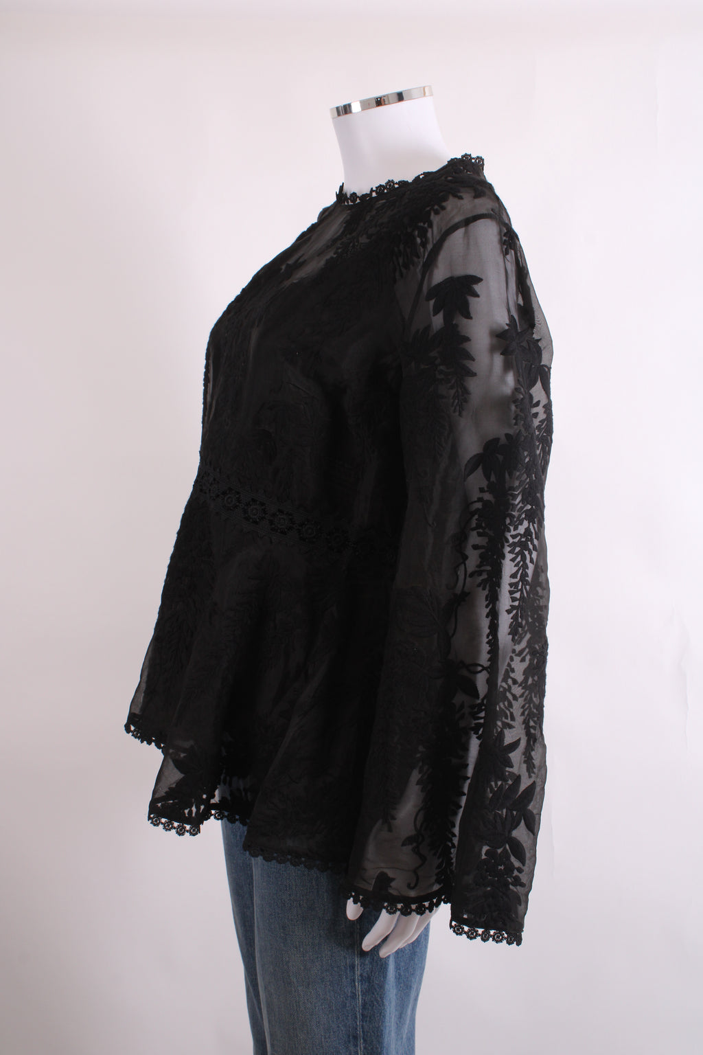 Zimmermann L/S Lace Trim Peplum Blouse Black 14
