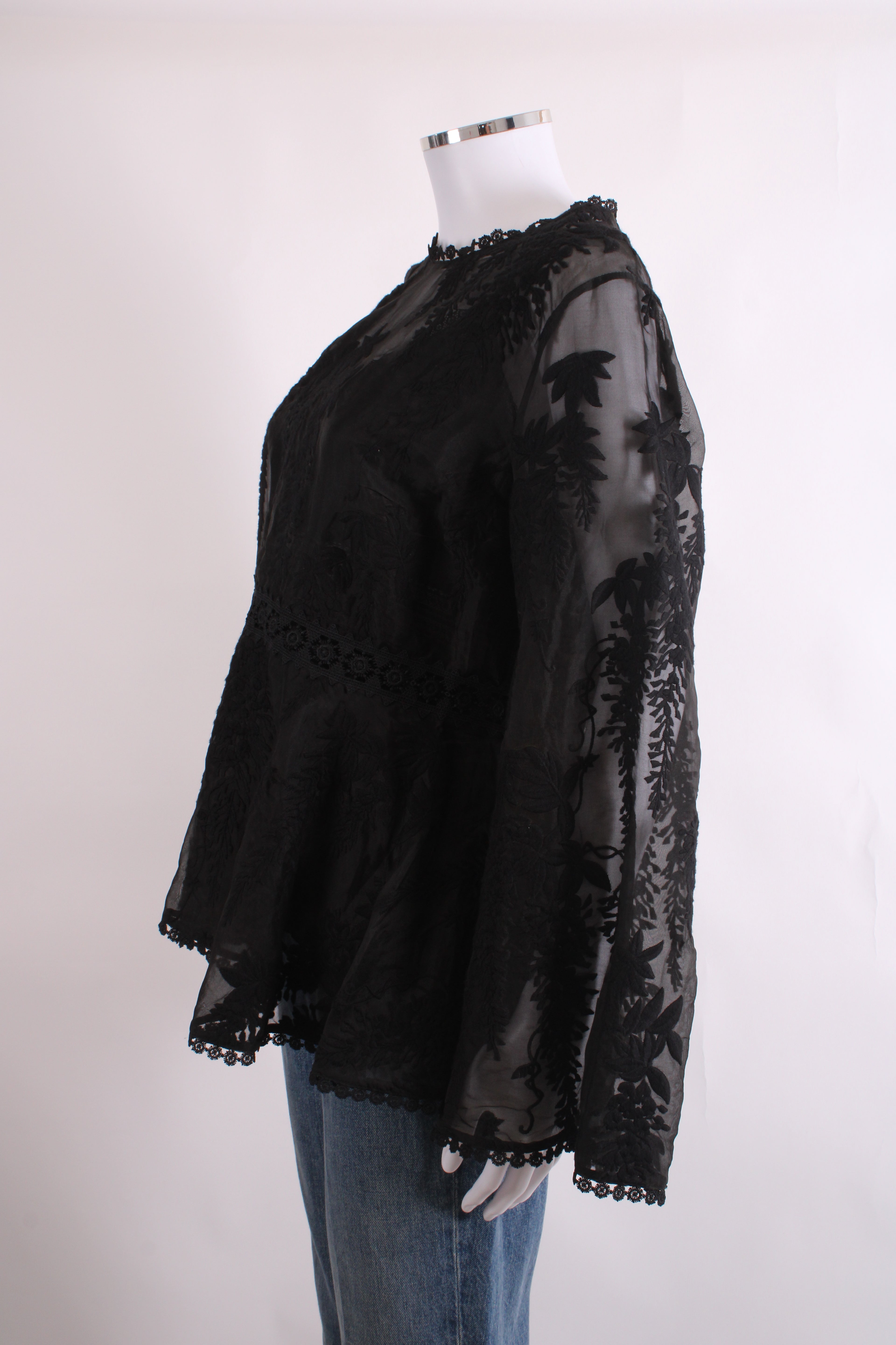 Zimmermann L/S Lace Trim Peplum Blouse Black 14