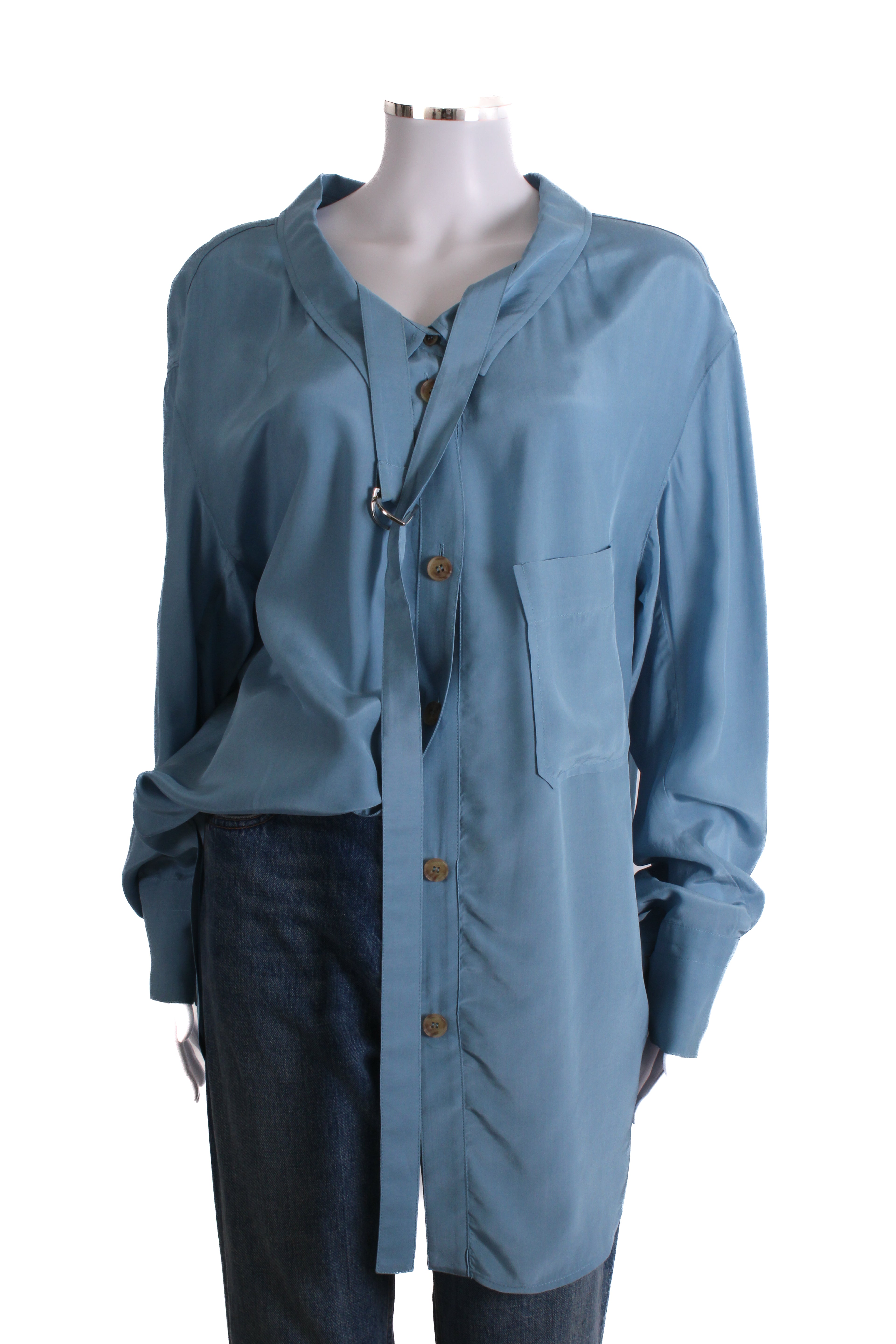 Rejina Pyo L/S Belt Neck Shirt Blue M