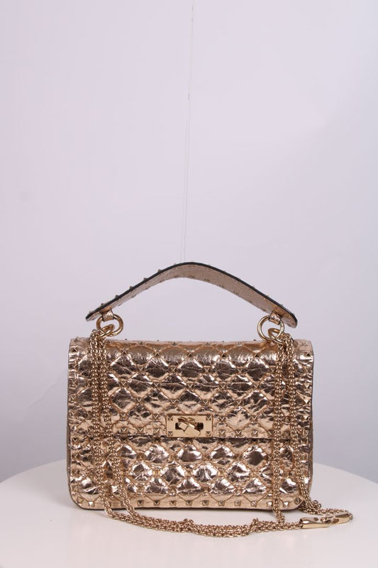 Valentino Quilted Rockstud Spike Bag Gold