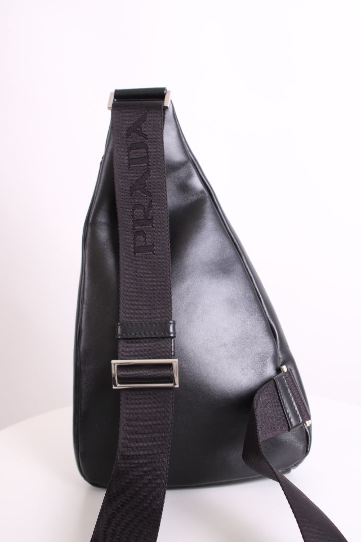 Prada Leather Triangle Crossbody Bag Black