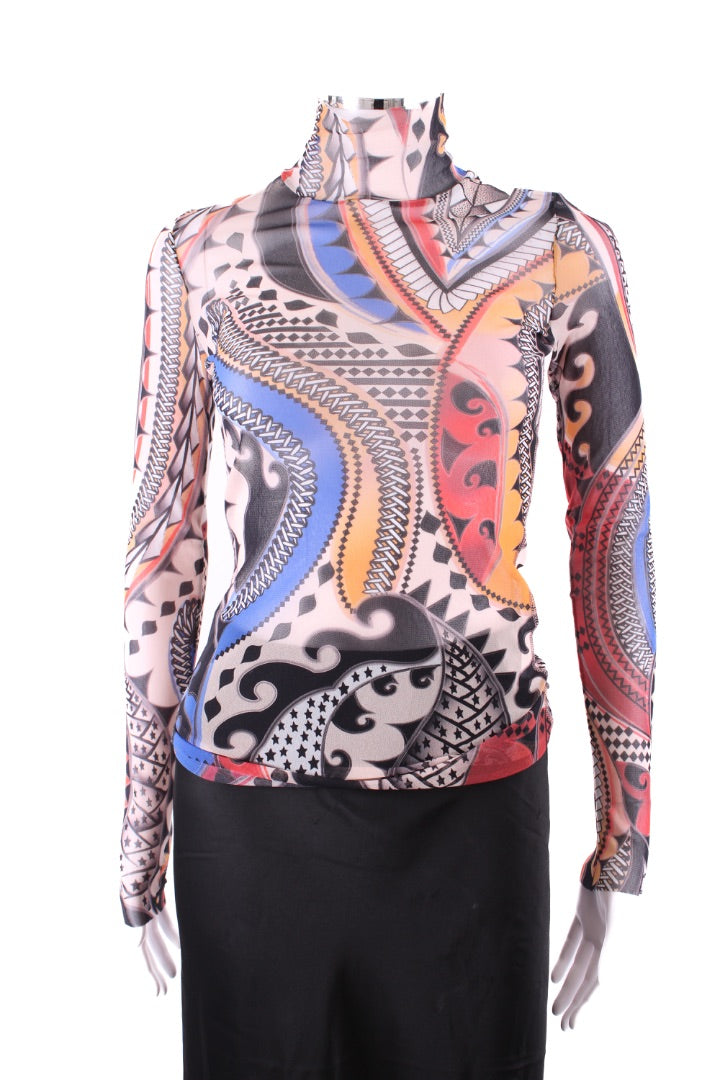 MarcCain L/S Sheer Print Top Blue/ Orange S