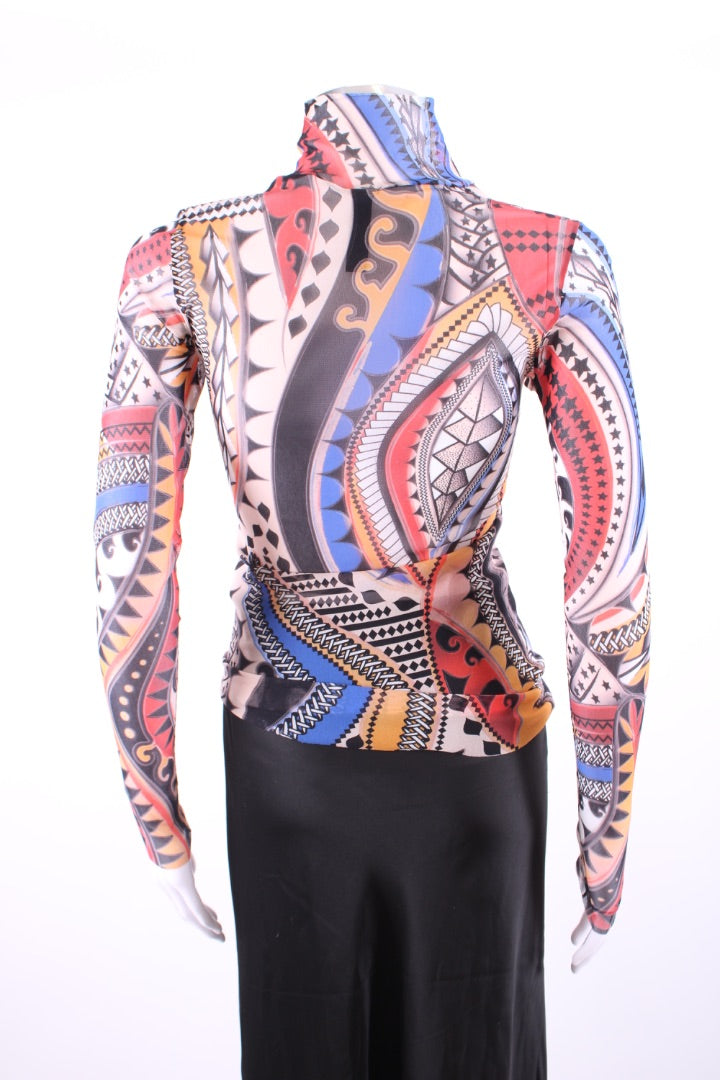 MarcCain L/S Sheer Print Top Blue/ Orange S