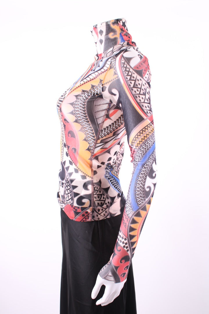 MarcCain L/S Sheer Print Top Blue/ Orange S