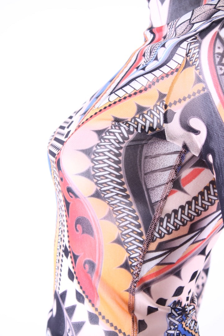 MarcCain L/S Sheer Print Top Blue/ Orange S
