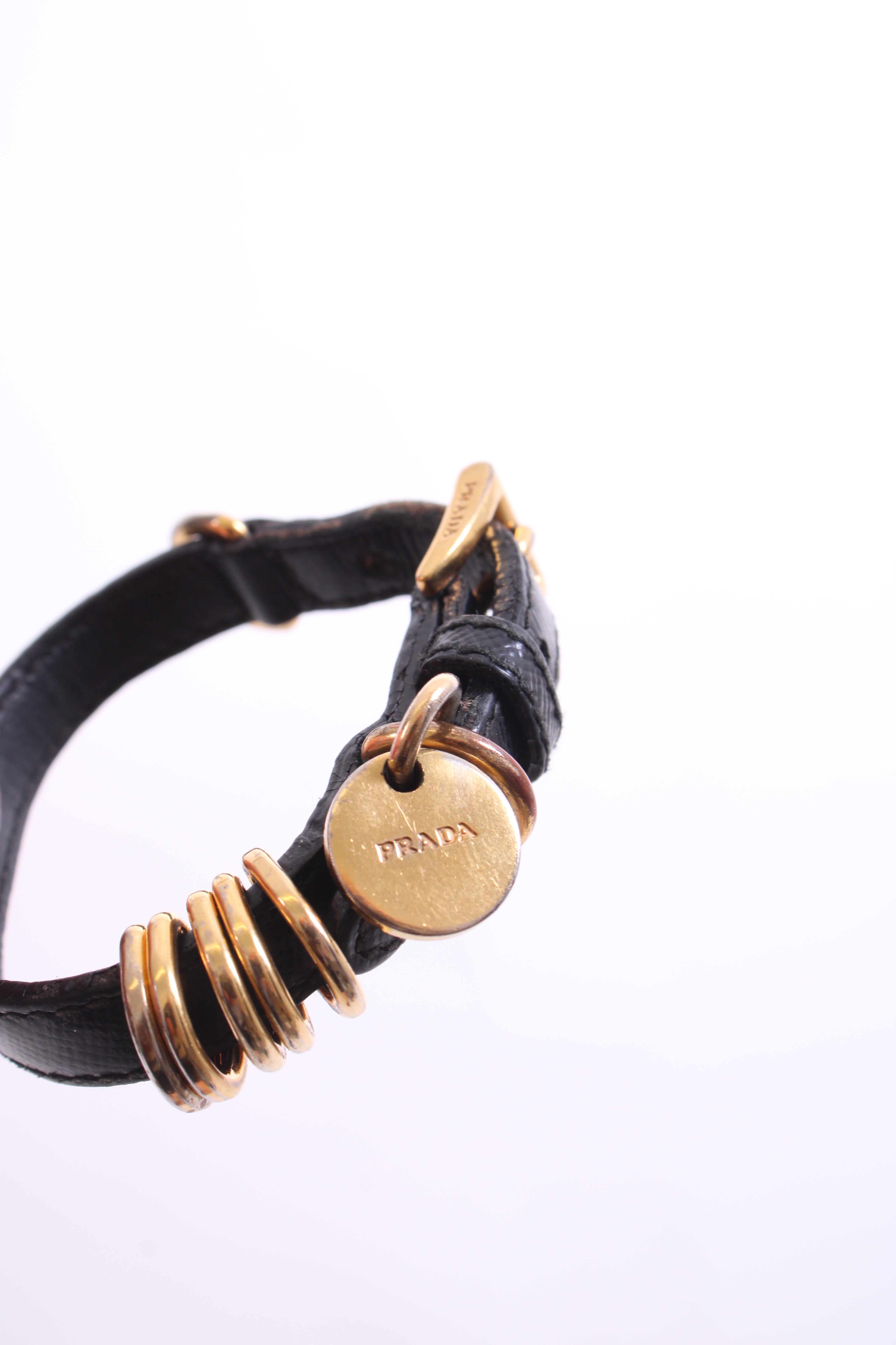 Prada Logo Wrap Leather Bracelet Black