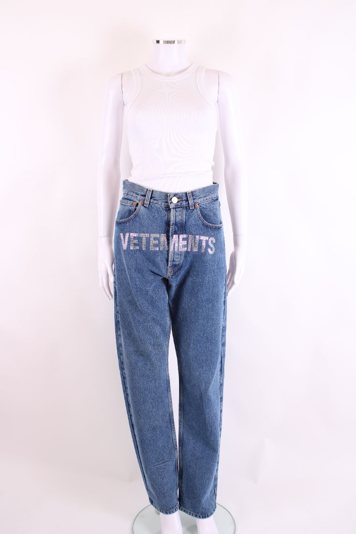Vetements Rhinestone Logo Jeans Denim S