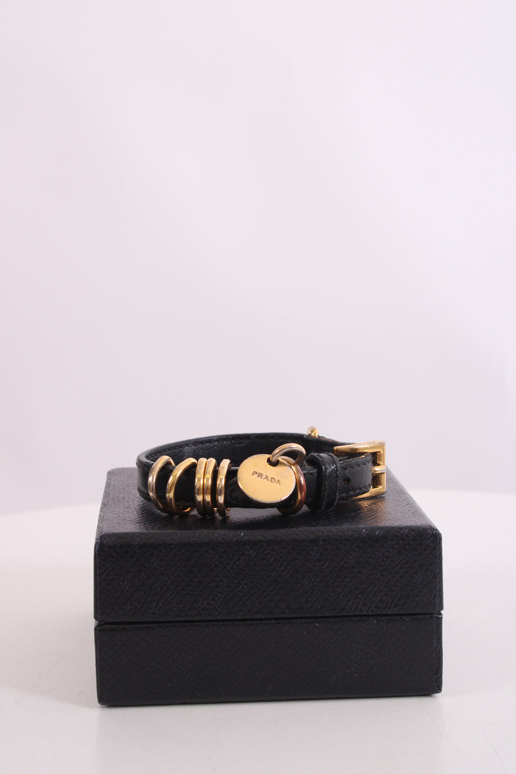 Prada Logo Wrap Leather Bracelet Black
