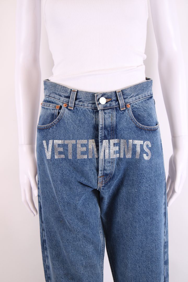 Vetements Rhinestone Logo Jeans Denim S