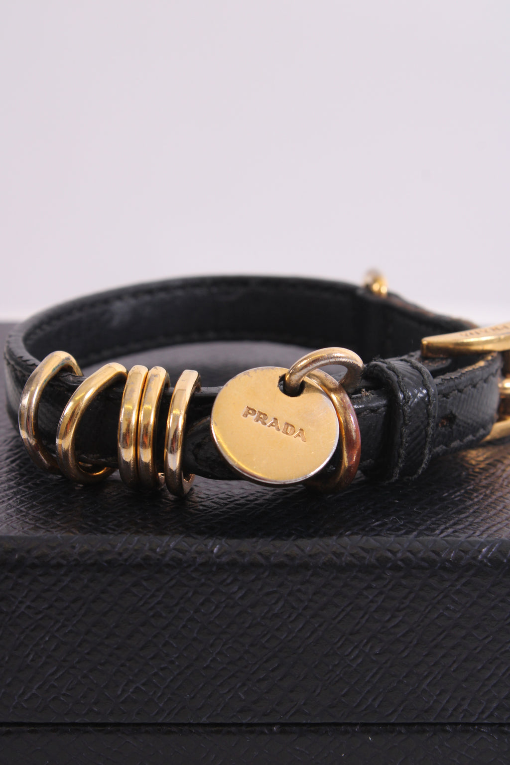 Prada Logo Wrap Leather Bracelet Black