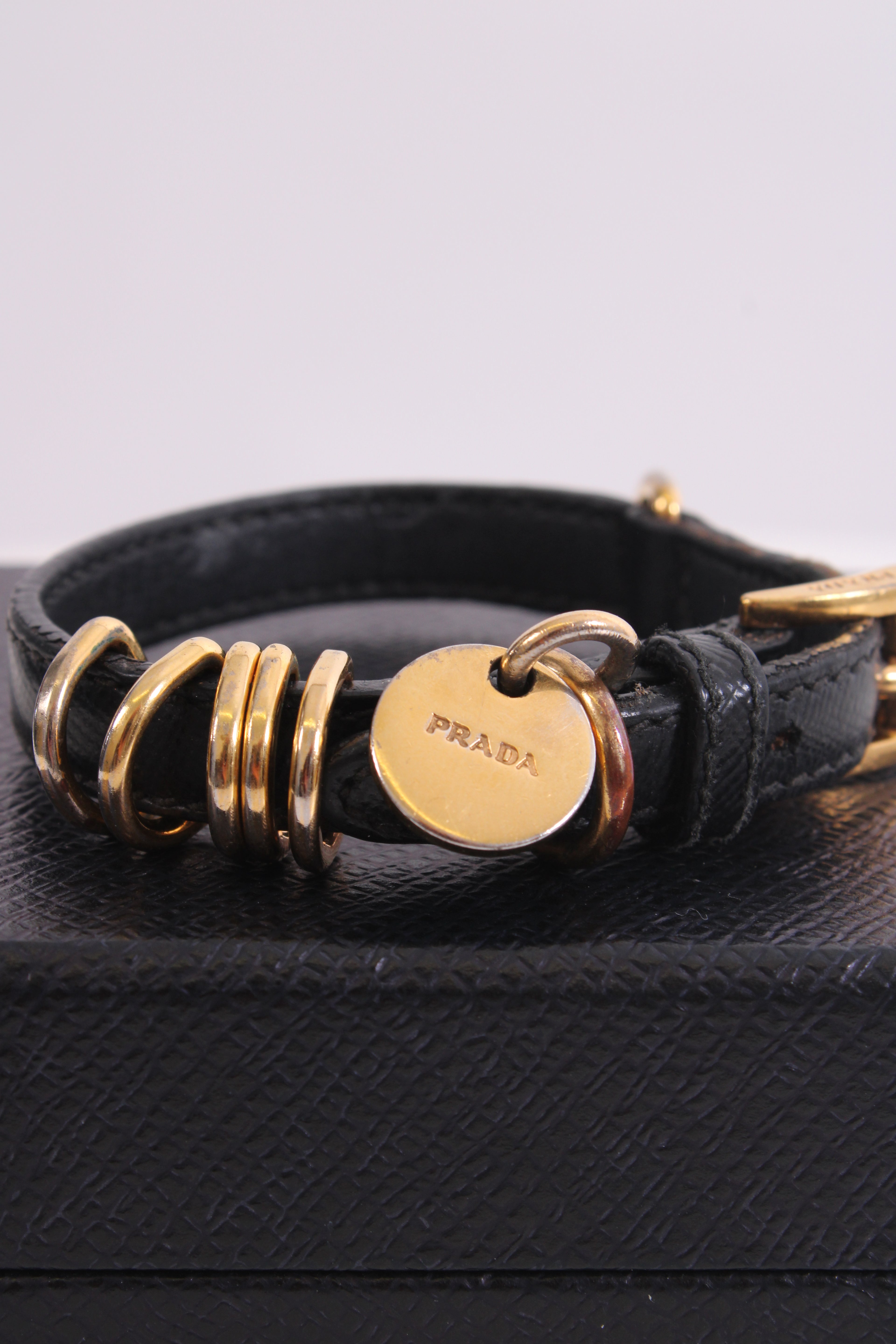 Prada Logo Wrap Leather Bracelet Black