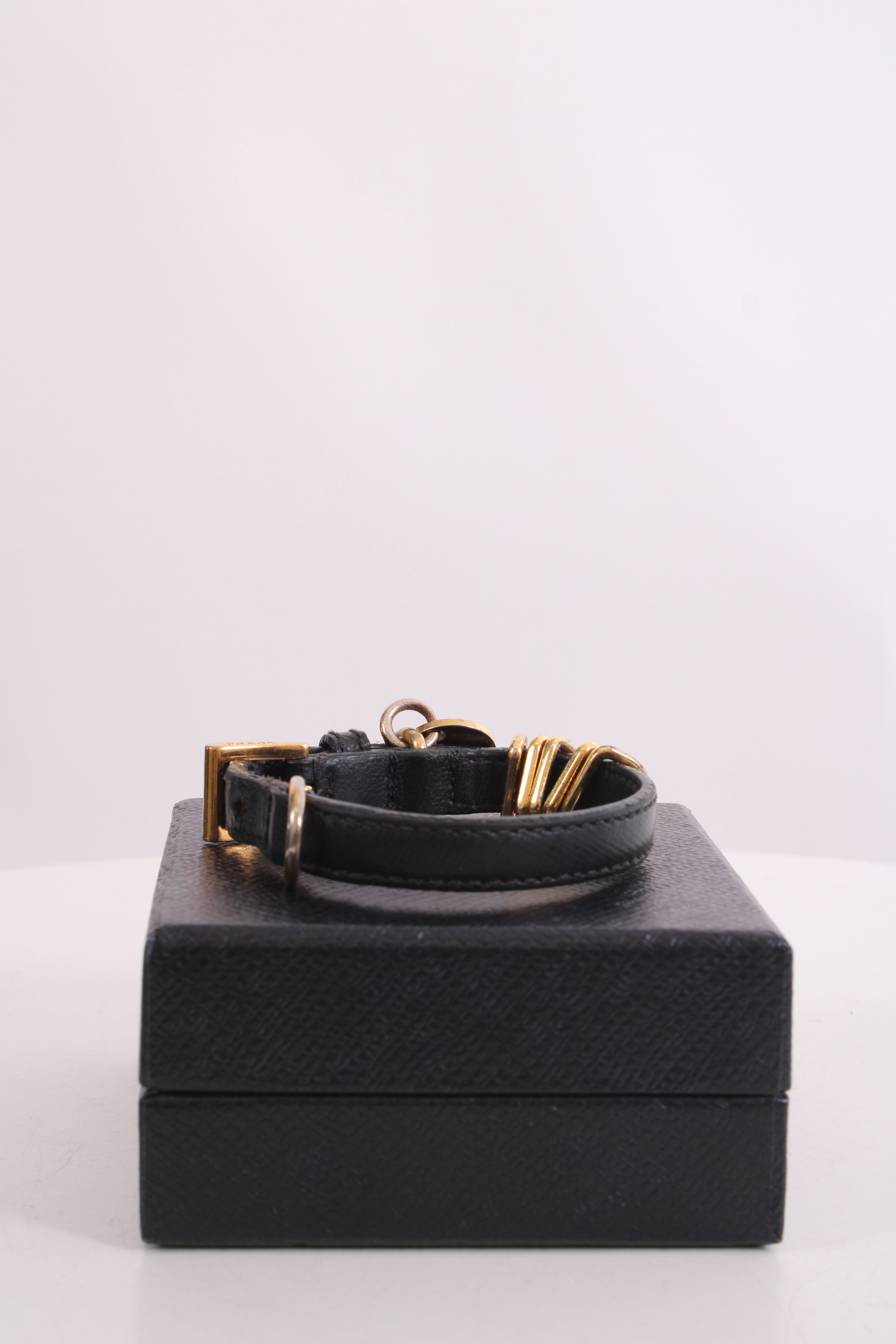 Prada Logo Wrap Leather Bracelet Black