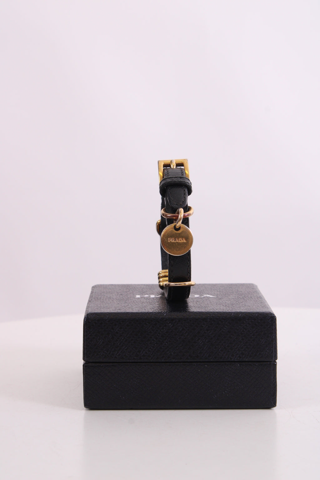Prada Logo Wrap Leather Bracelet Black