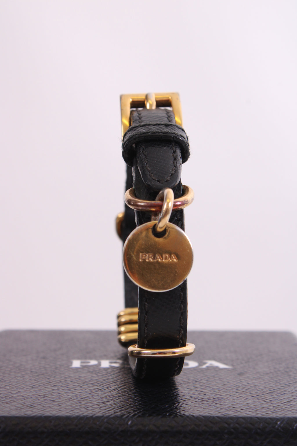 Prada Logo Wrap Leather Bracelet Black