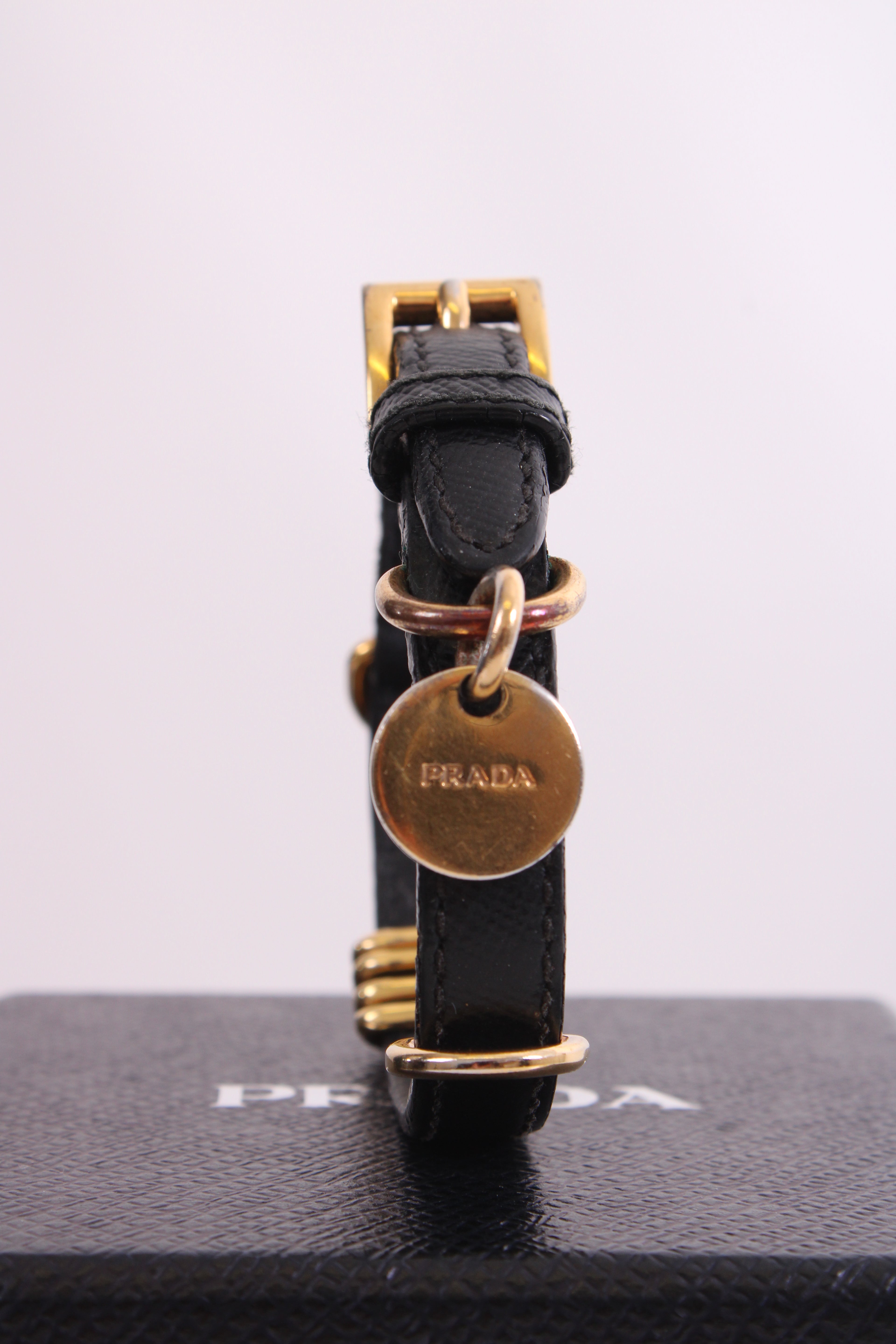 Prada Logo Wrap Leather Bracelet Black