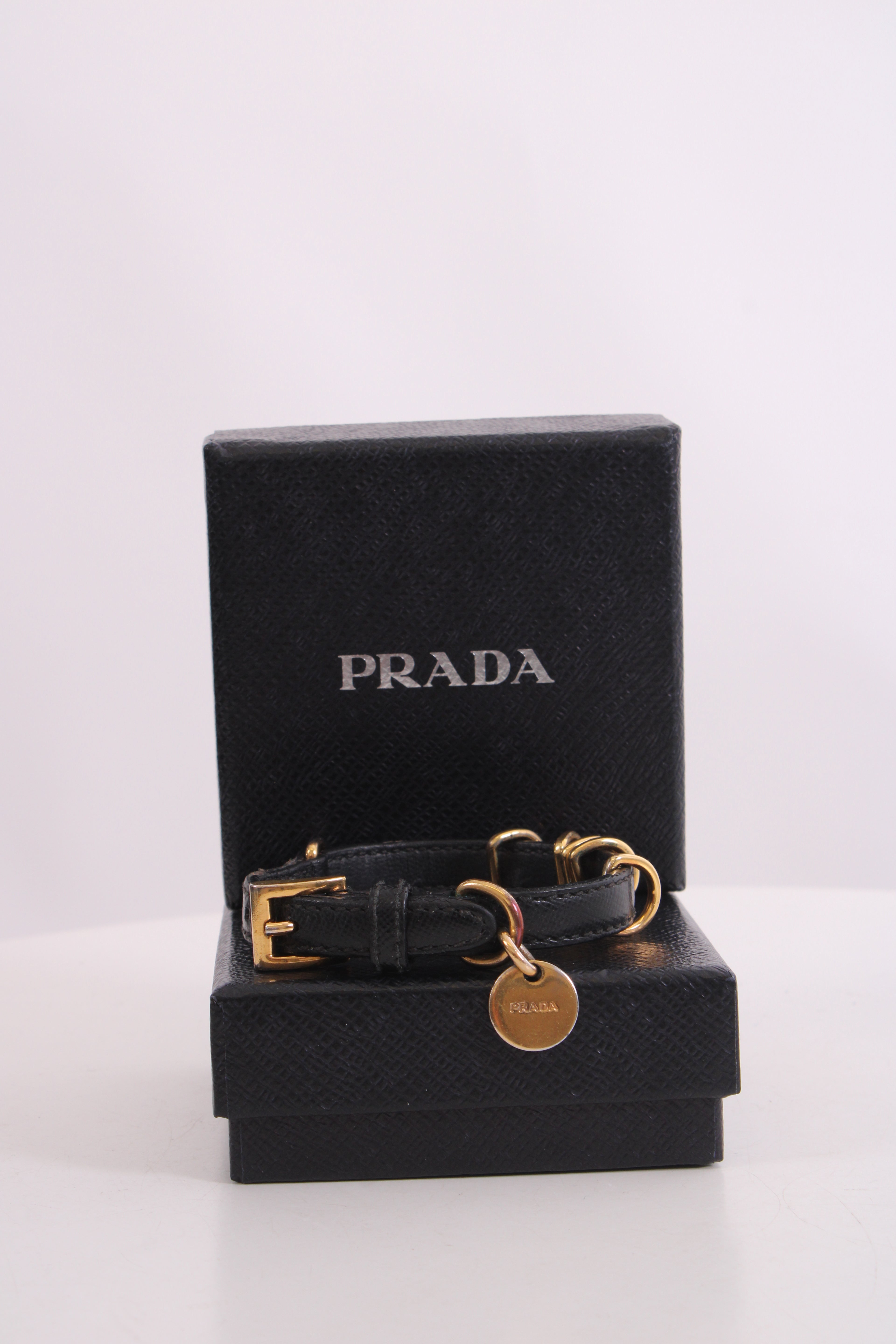 Prada Logo Wrap Leather Bracelet Black