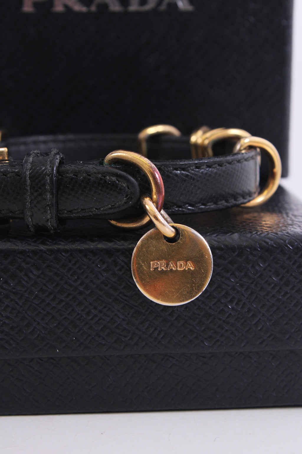 Prada Logo Wrap Leather Bracelet Black