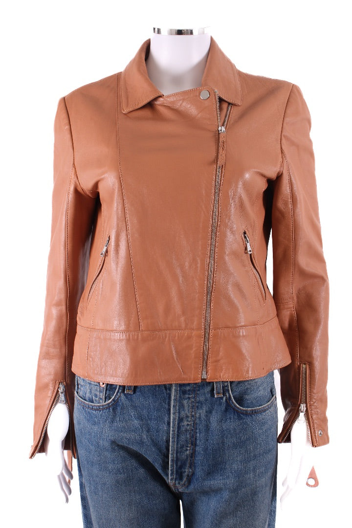 Massimo Dutti Leather Jacket Tan L
