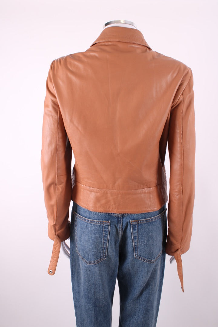 Massimo Dutti Leather Jacket Tan L