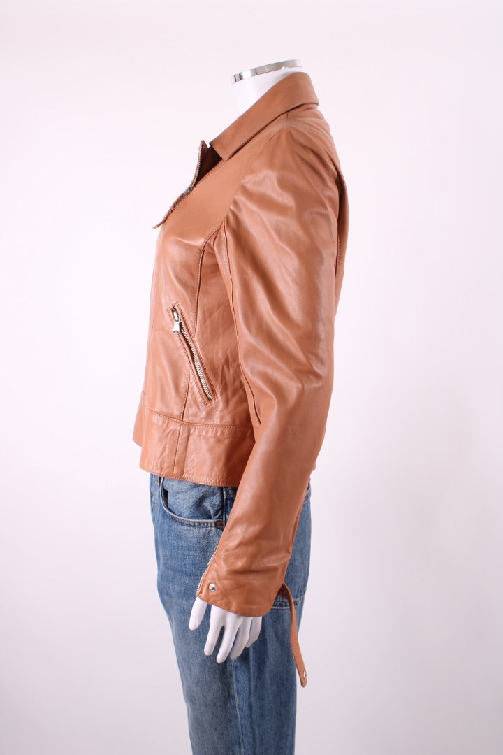 Massimo Dutti Leather Jacket Tan L