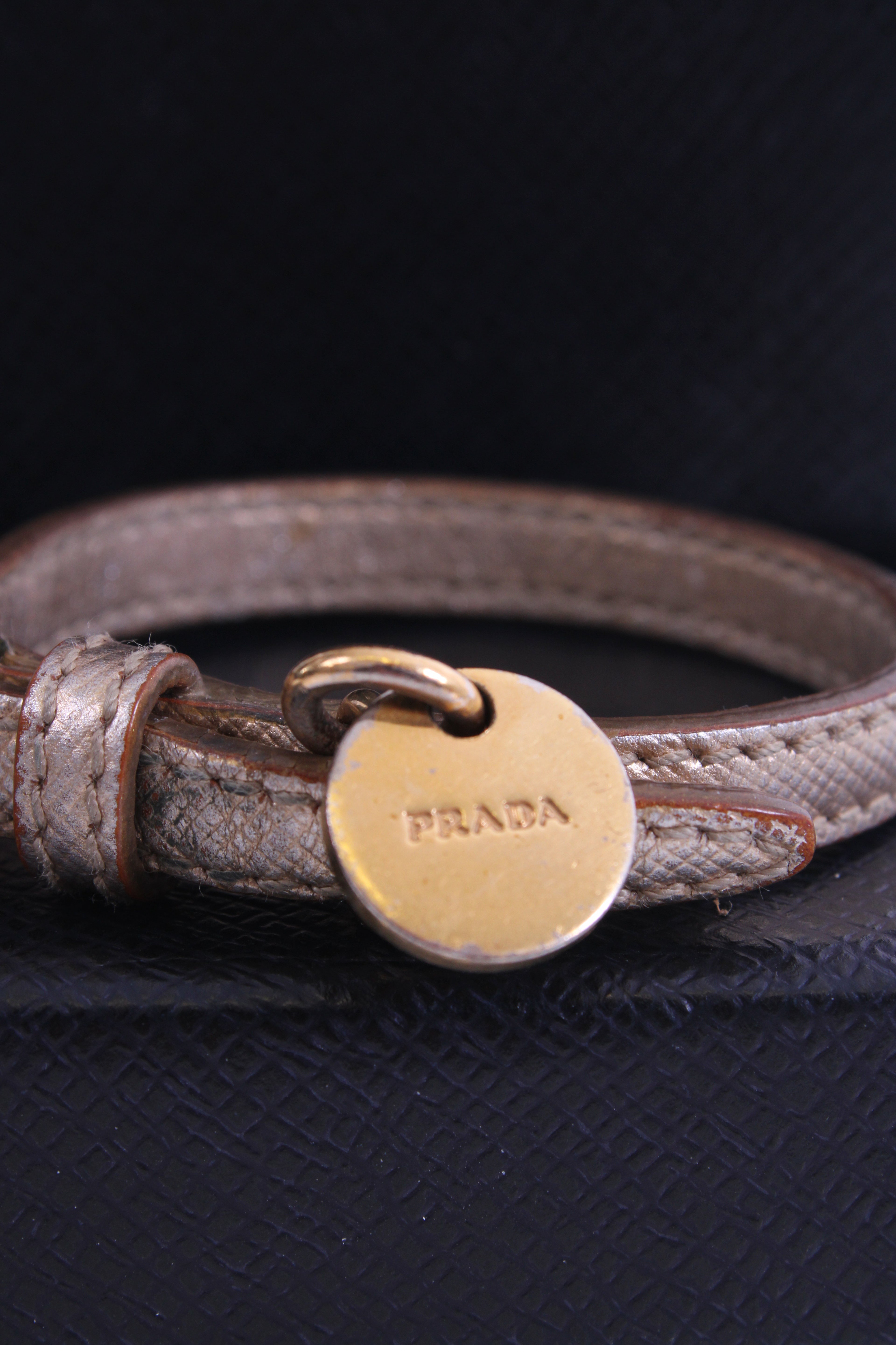 Prada Log Wrap Leather Bracelet Gold