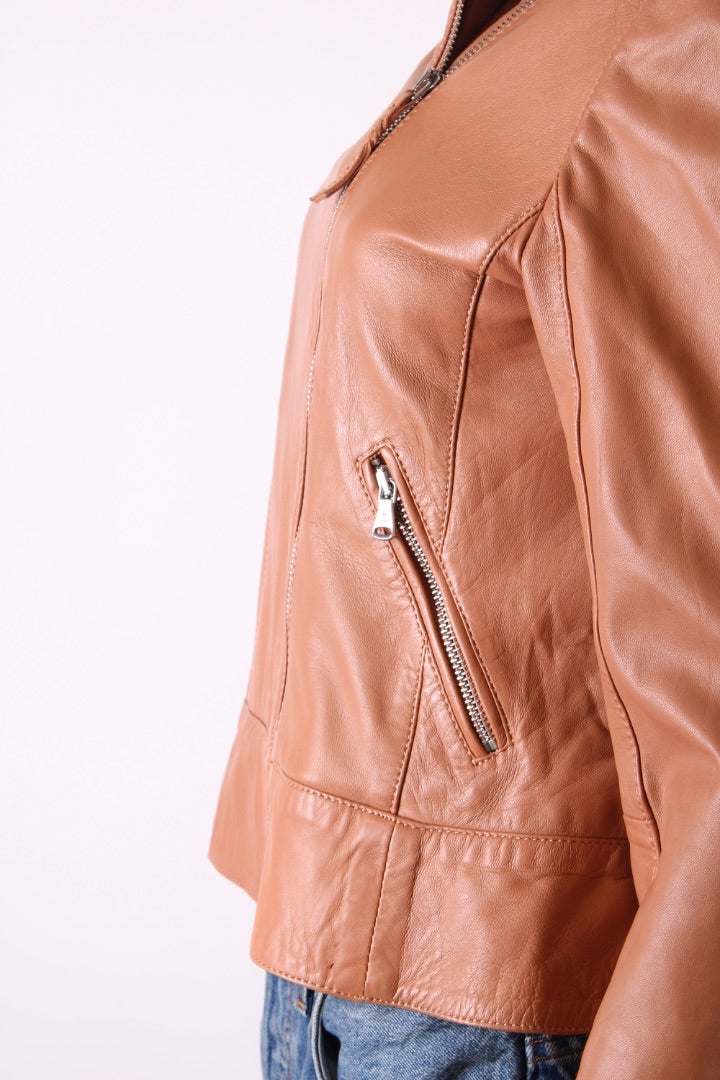 Massimo Dutti Leather Jacket Tan L