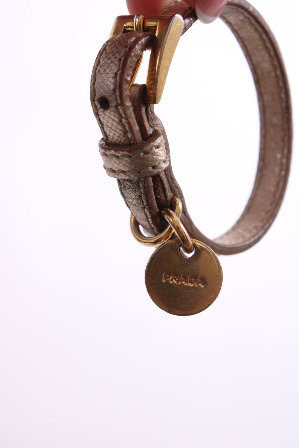 Prada Log Wrap Leather Bracelet Gold