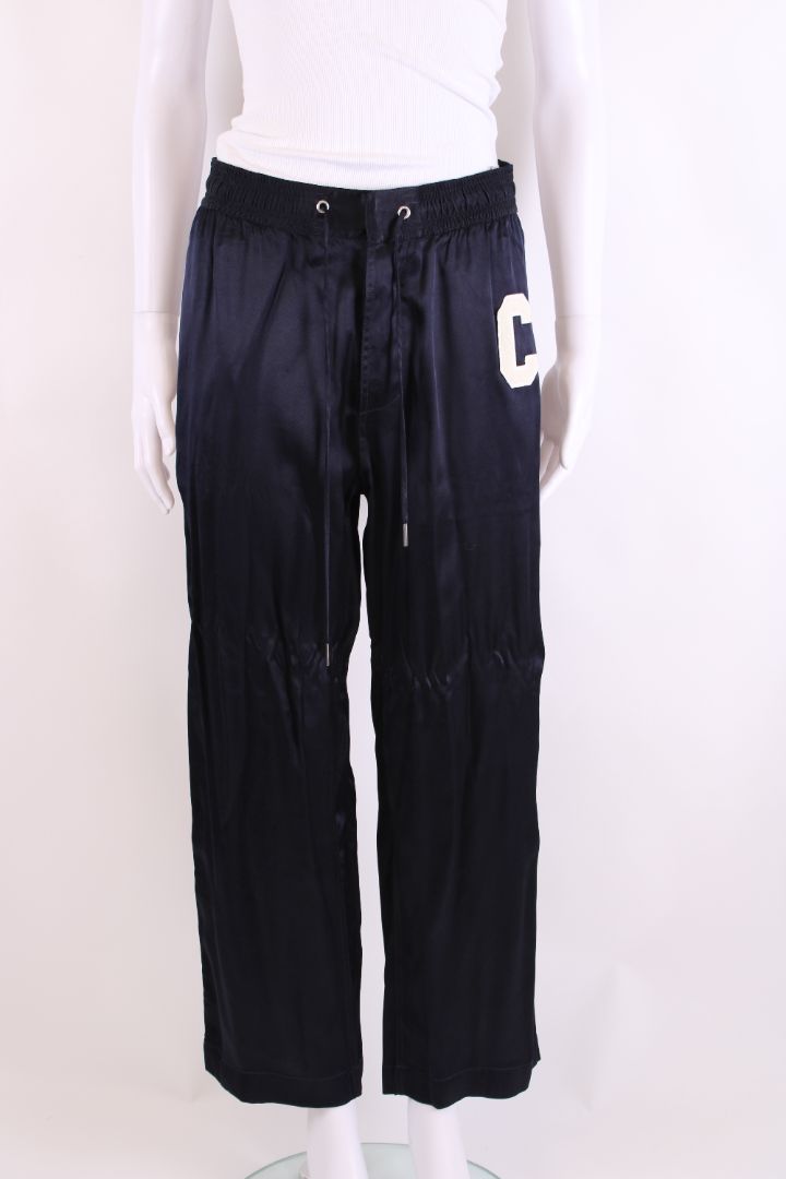 Celine C Logo Satin Trousers Navy/ Cream M