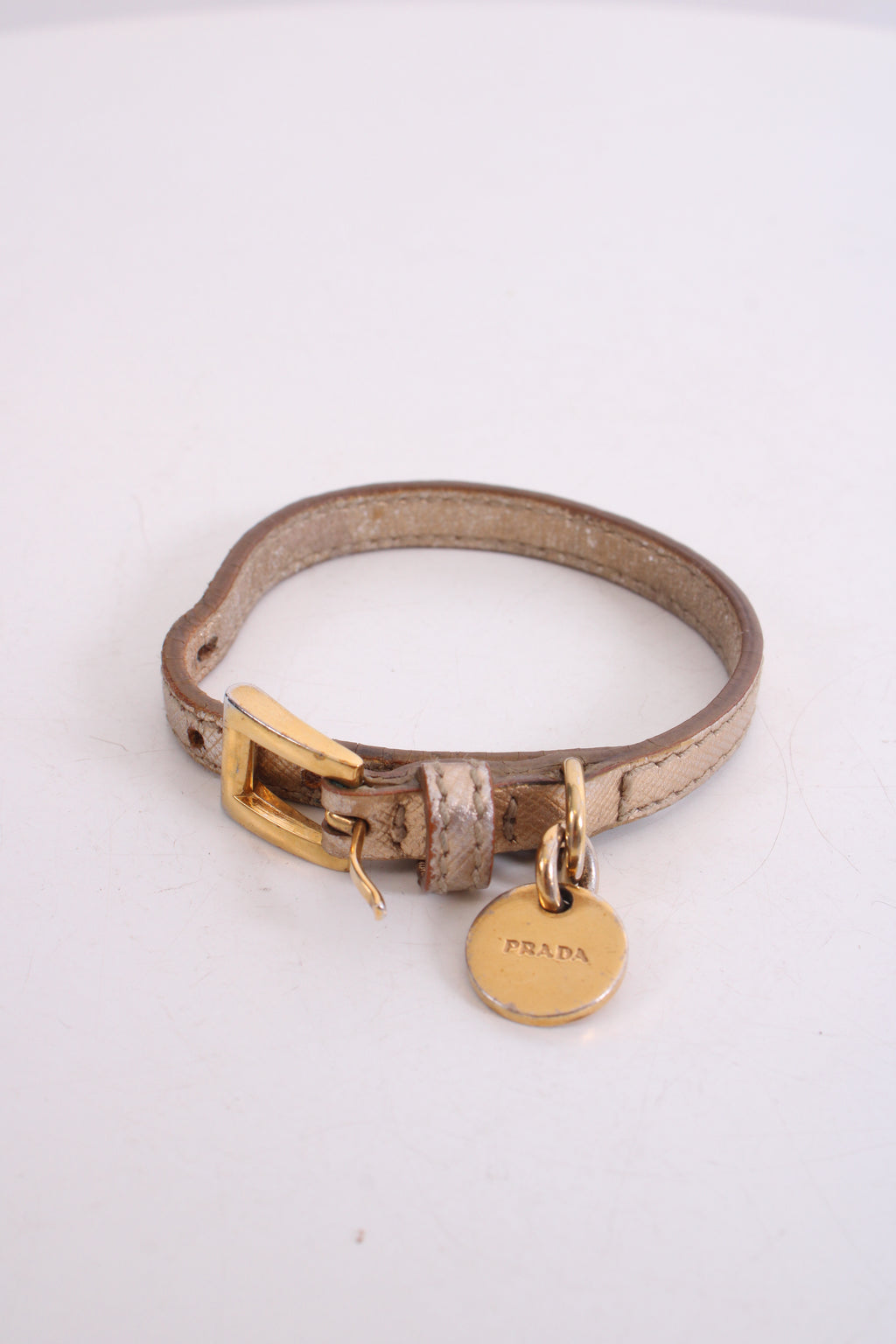 Prada Log Wrap Leather Bracelet Gold